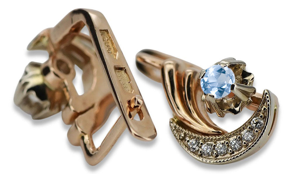 Vintage Aquamarine Earrings in 14K Rose & White Gold (vec093rw-aq) — close-up of the hallmark on the inner band