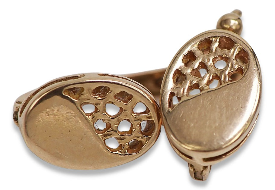 Vintage Oval Earrings in 14K Rose Gold (ven123) — close-up of the stone and setting
