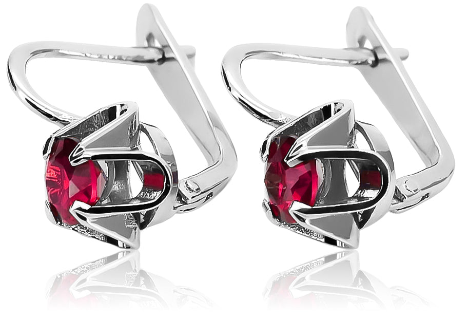 Vintage Ruby Earrings in Sterling Silver (vec018s-rb) — full view of the piece