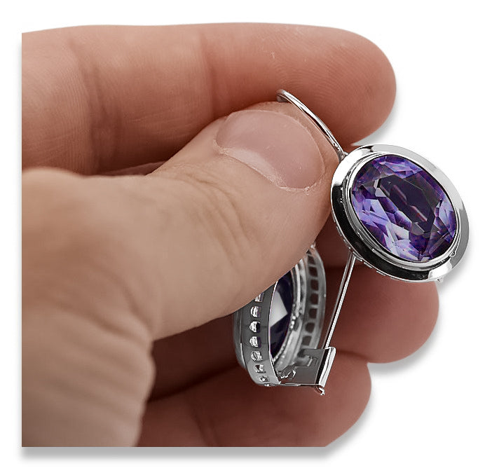 Vintage Alexandrite Earrings in Sterling Silver (vec114s-ax) — close-up of the hallmark on the inner band