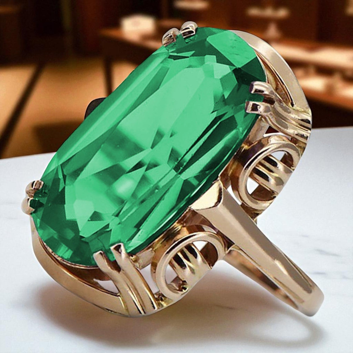 Vintage Emerald Ring in 14K Rose Gold (vrc038r-em)
