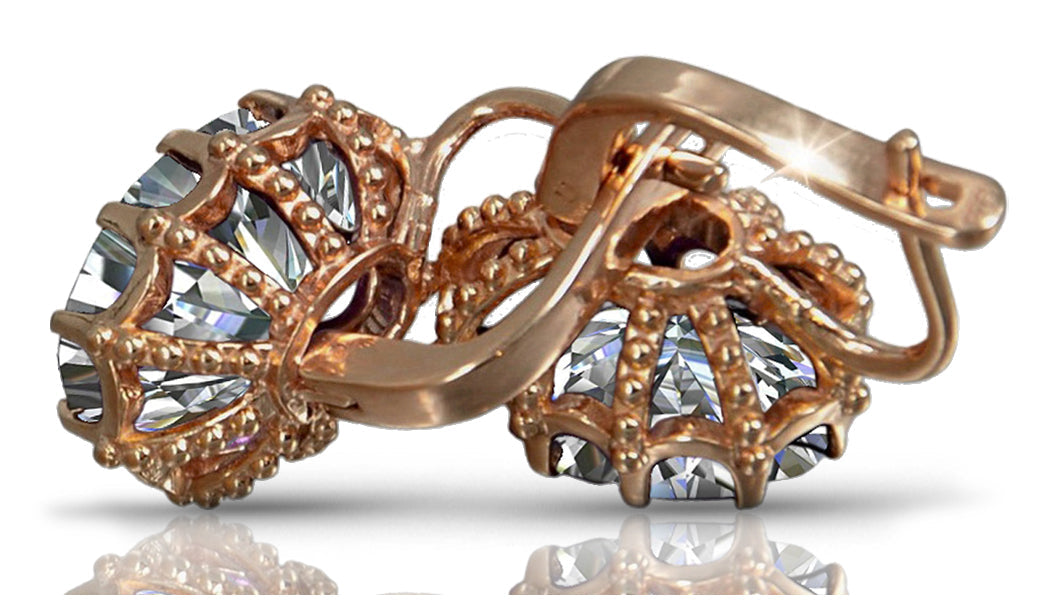 Vintage Zircon Earrings in 14K Rose Gold (vec079r-zi) — full view of the piece