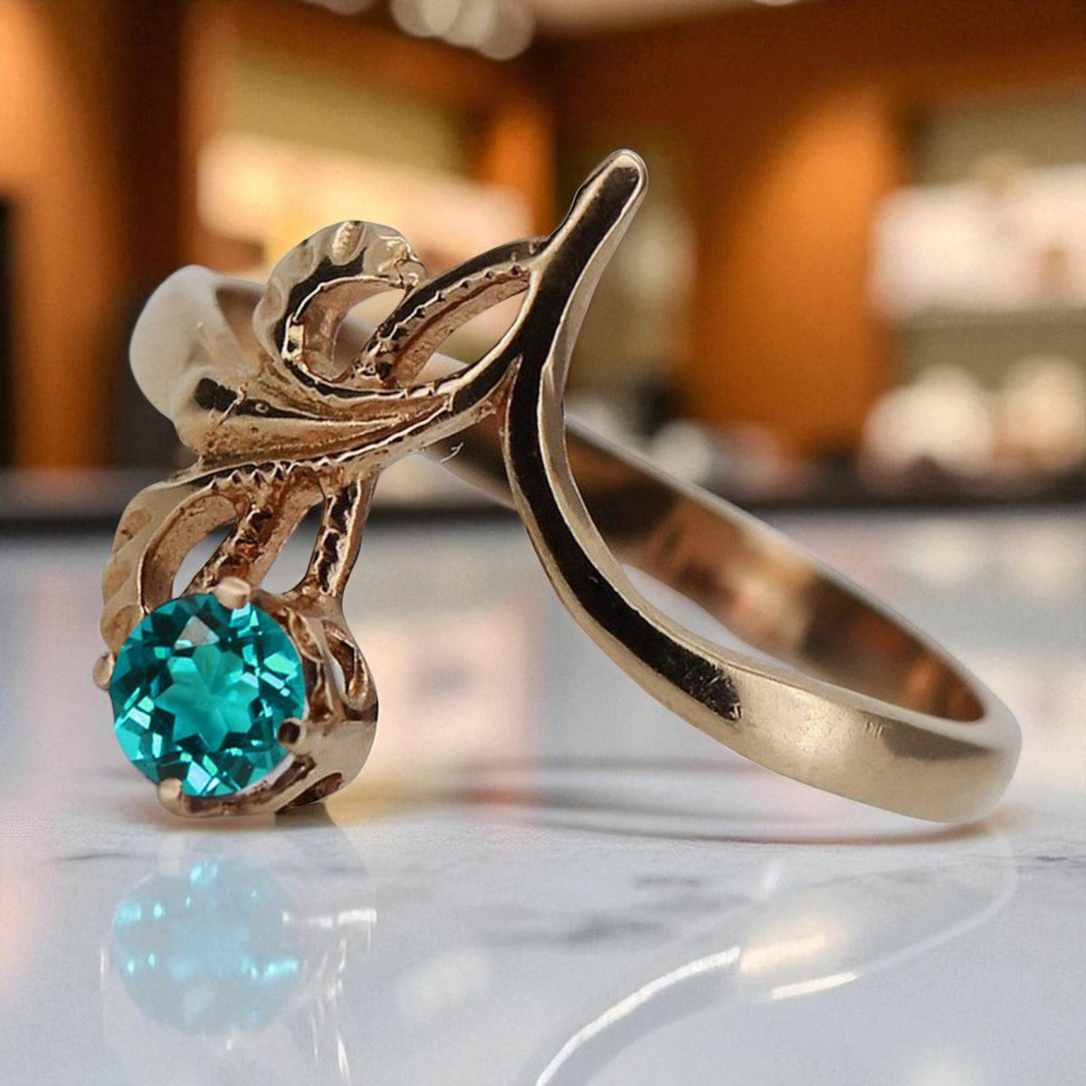 Vintage Aquamarine Ring in 14K Rose Gold (vrc095r-aq)