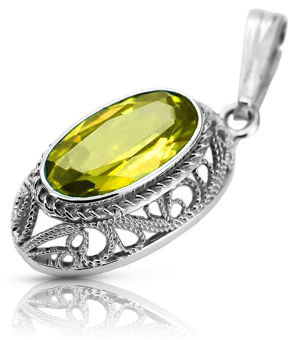 Vintage Yellow Peridot Pendant in Sterling Silver (vpc014s-yp)