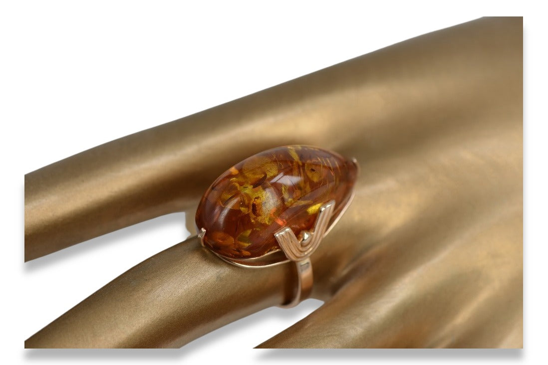 Vintage Amber Ring in 14K Rose Gold (vrab040) — side view showing the setting
