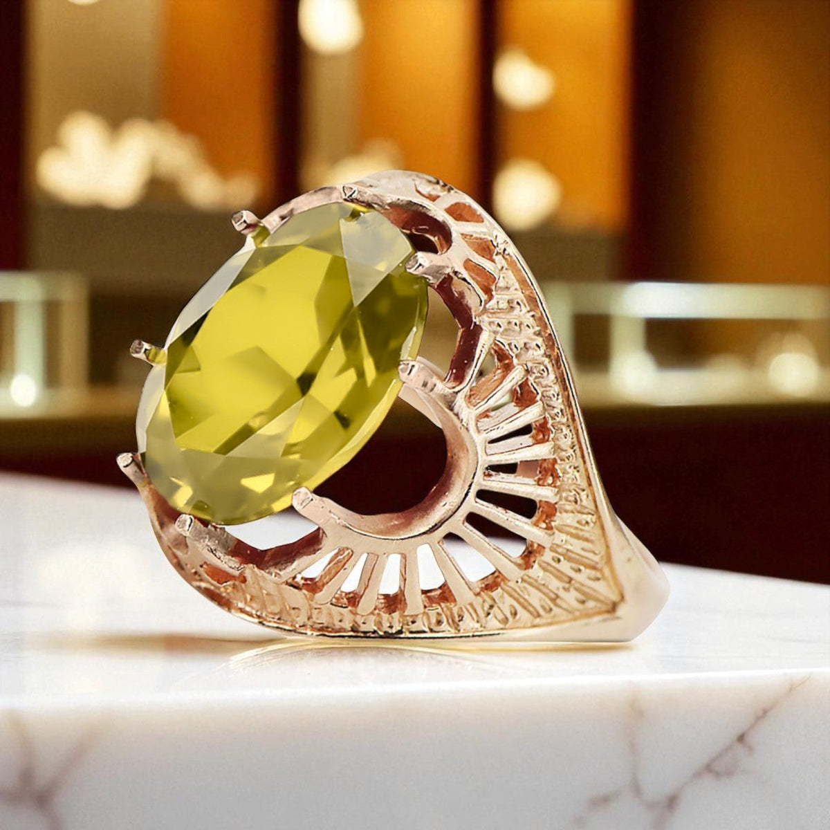 Vintage Yellow Peridot Ring in 14K Rose Gold (vrc003r-yp)