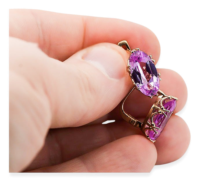 Vintage Amethyst Earrings in 14K Rose Gold (vec021r-am) — full view of the piece