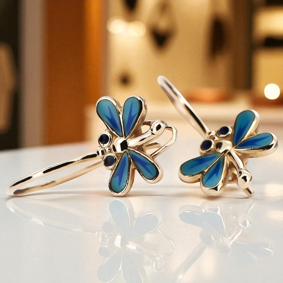 Vintage Dragonfly Earrings in 14K Rose Gold (ven153)