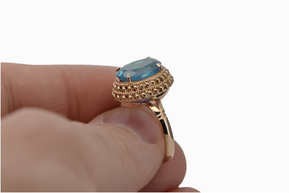 Vintage Aquamarine Ring in 14K Rose Gold (vrc068r-aq) — close-up of the hallmark on the inner band