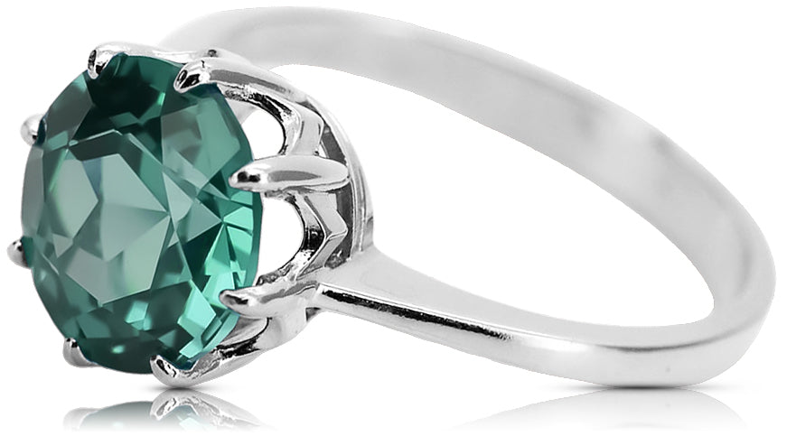 Vintage Emerald Ring in Sterling Silver (vrc157s-em) — worn on the hand, showing profile