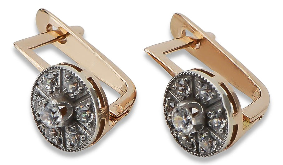 Vintage Zircon Zircone Earrings in 14K Rose & White Gold (vec161rw-zi) — full view of the piece