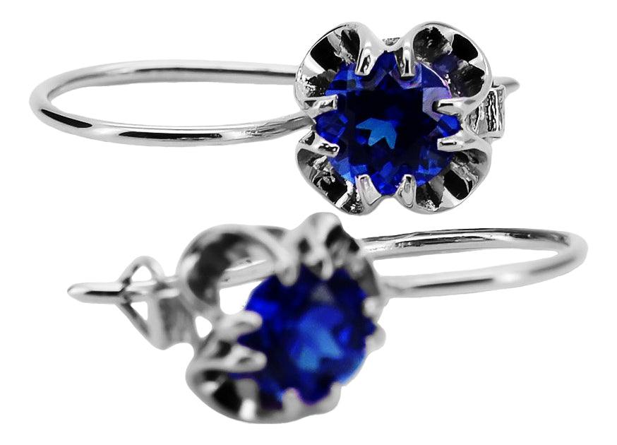 Vintage Sapphire Earrings in Sterling Silver (vec035s-sp) — full view of the piece
