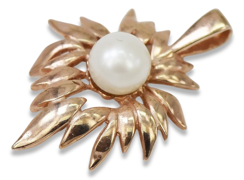 Vintage Pearl Pendant in 14K Rose Gold (vppr001) — side view showing the setting