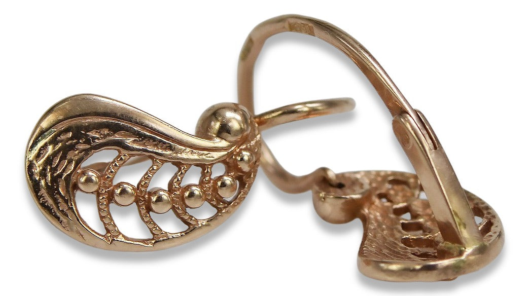 Vintage Leaf Earrings in 14K Rose Gold (ven254) — view 4