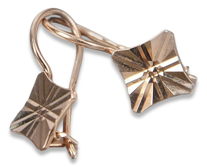 Vintage Square Earrings in 14K Rose Gold (ven156) — worn on the hand, showing profile