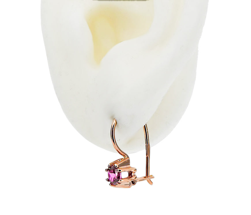 Vintage Amethyst Earrings in 14K Rose Gold (vec053r-am) — side view showing the setting