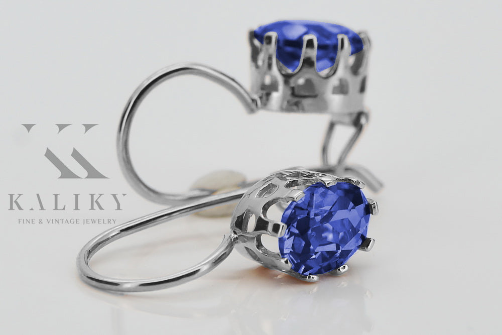 Vintage Sapphire Earrings in Sterling Silver (vec196s-sp) — close-up of the hallmark on the inner band