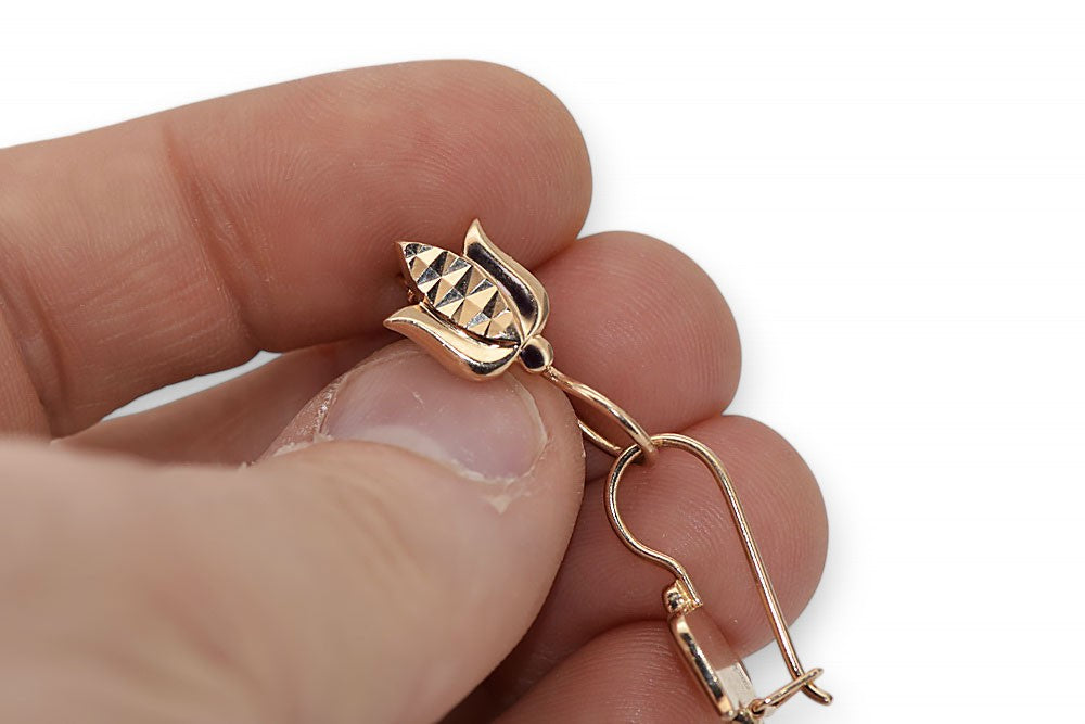 Vintage Flower Earrings in 14K Rose Gold (ven126) — view 2