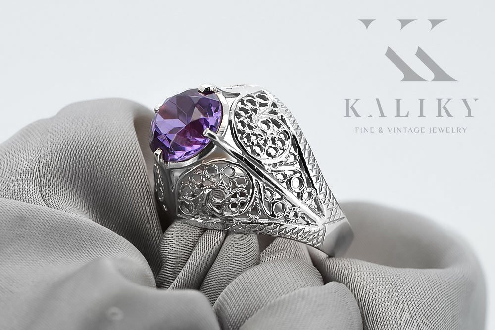 Vintage Alexandrite Ring in Sterling Silver (vrc026s-ax) — close-up of the hallmark on the inner band