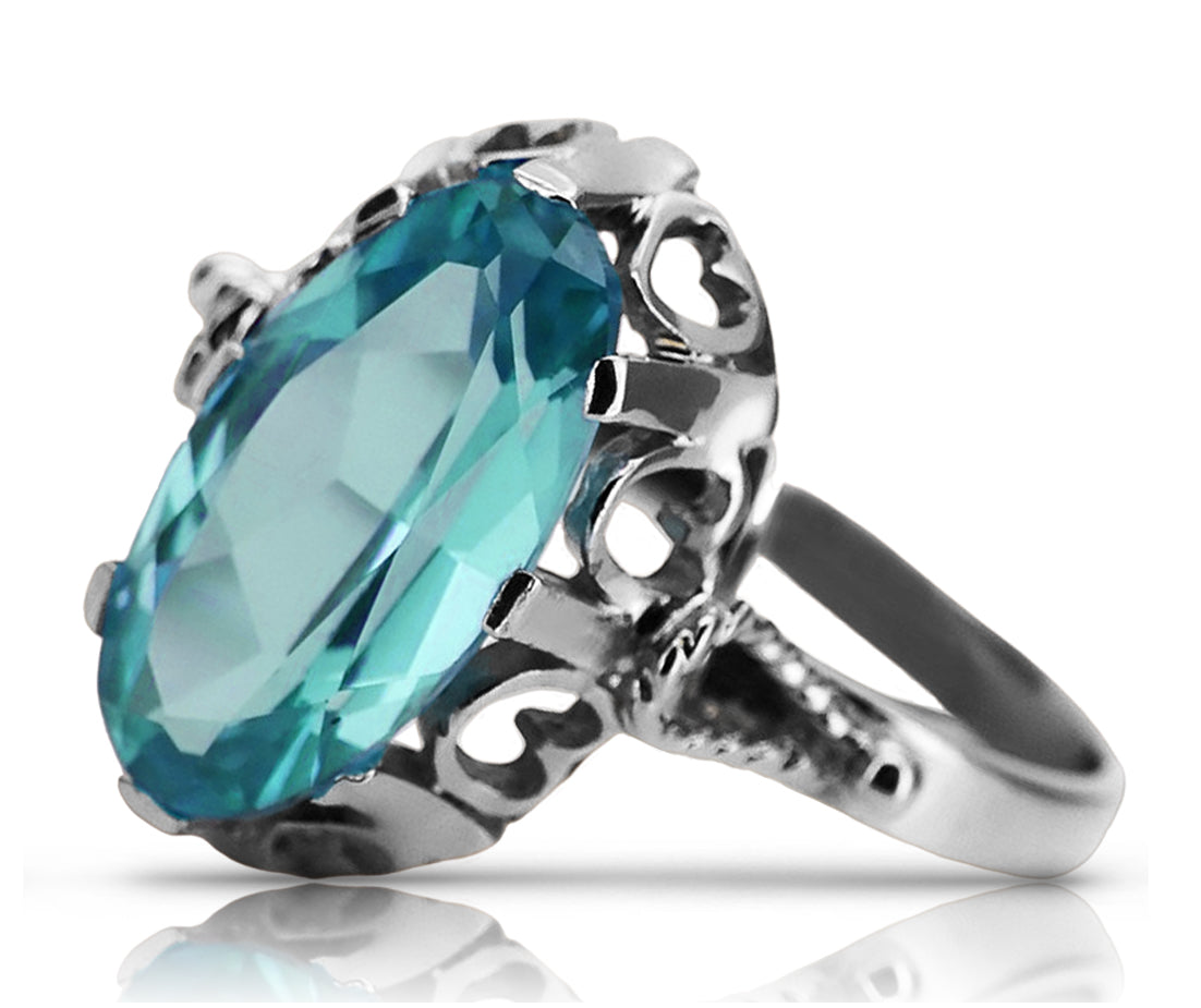 Vintage Aquamarine Ring in Sterling Silver (vrc134s-aq) — full view of the piece