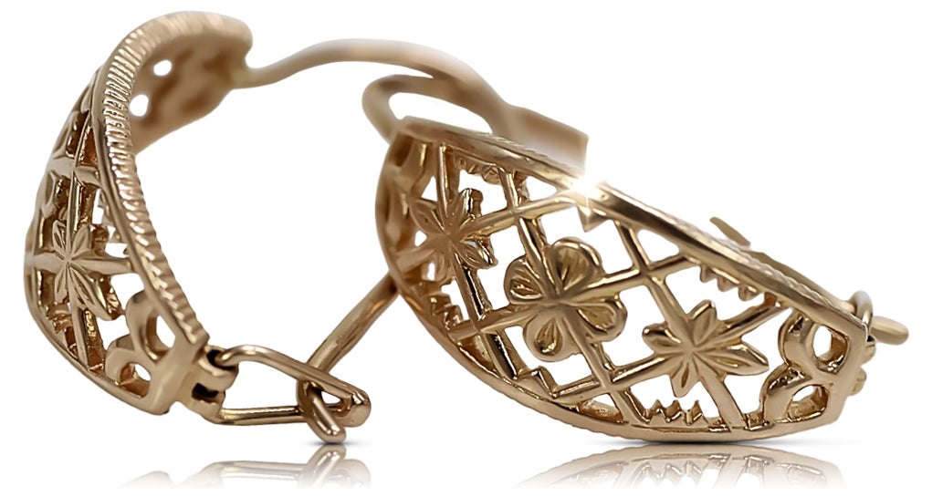 Vintage Openwork Earrings in 14K Rose Gold (ven146) — back view with the clasp