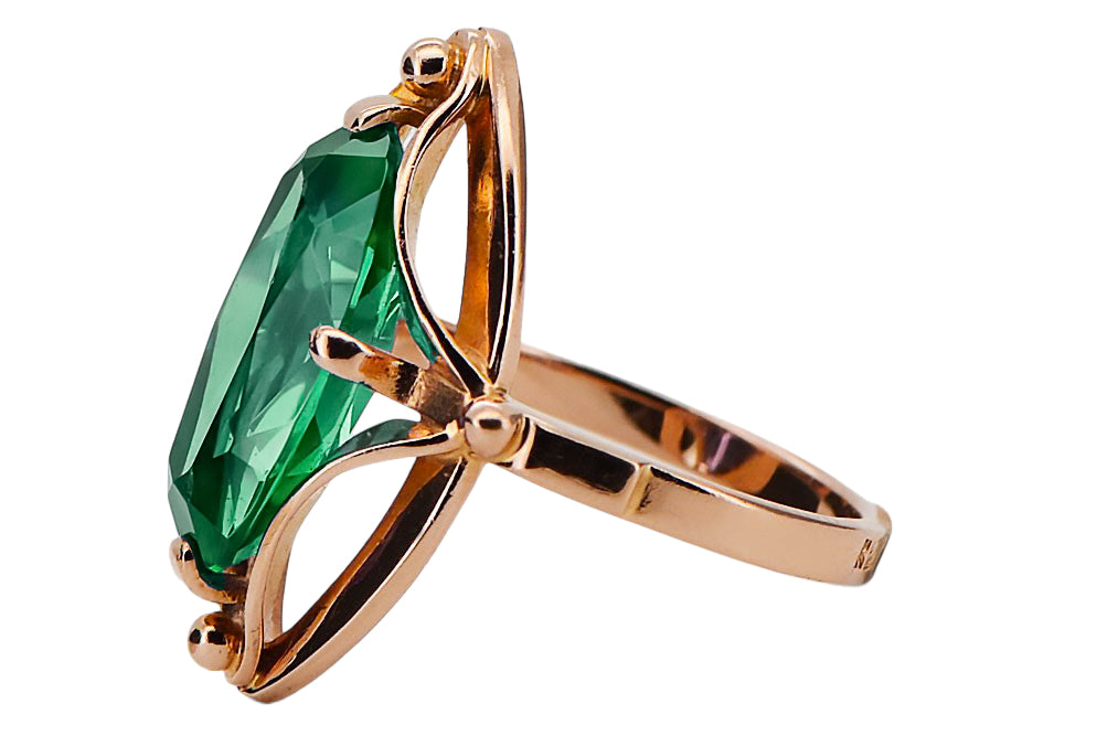 Vintage Emerald Ring in 14K Rose Gold (vrc047r-em) — close-up of the hallmark on the inner band