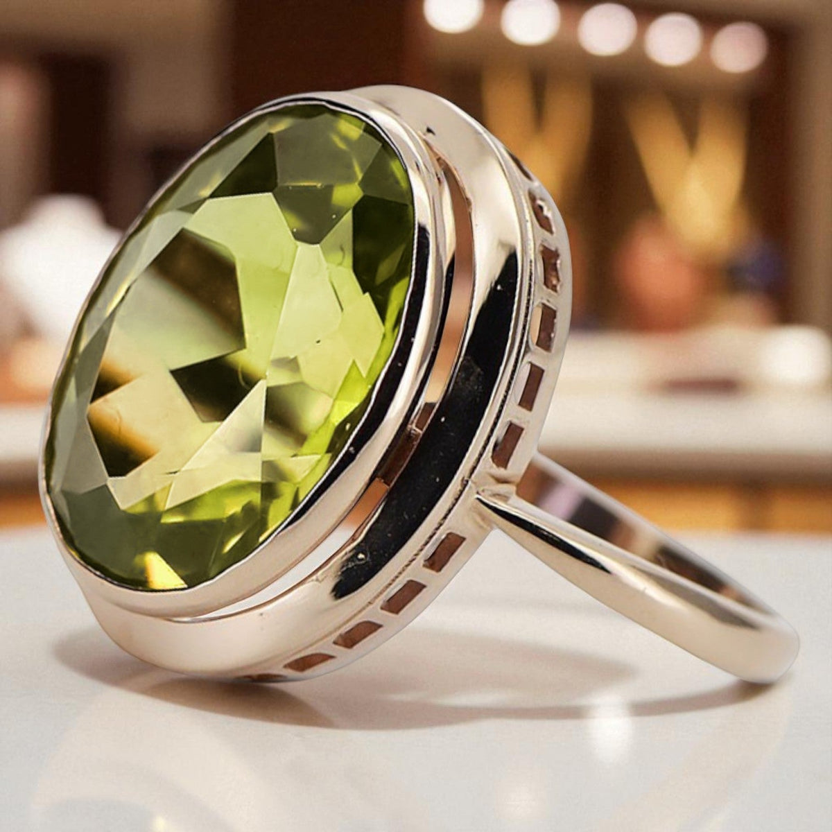 Vintage Yellow Peridot Ring in 14K Rose Gold (vrc285r-yp)