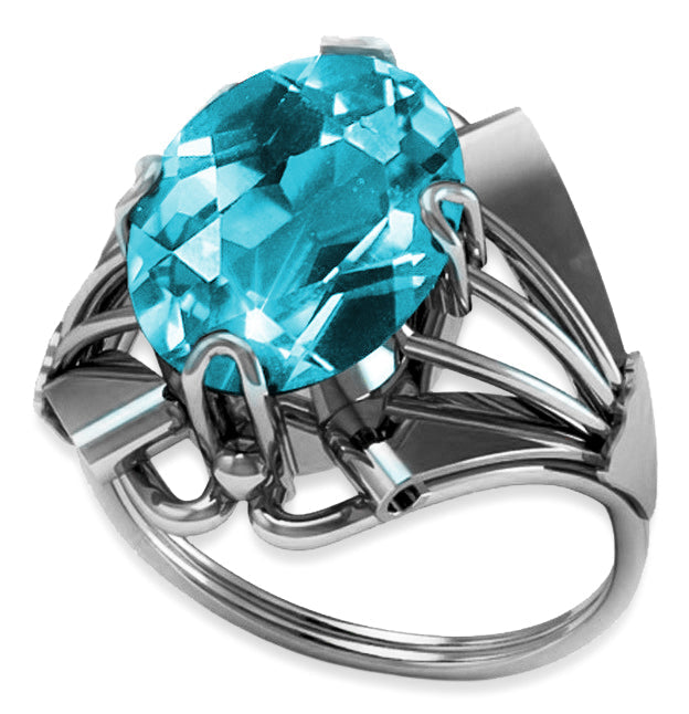 Vintage Aquamarine Ring in Sterling Silver (vrc015s-aq) — worn on the neckline, showing the drape