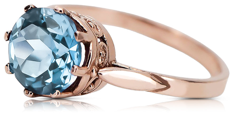 Vintage Aquamarine Ring in 14K Rose Gold (vrc366r-aq) — side view showing the setting