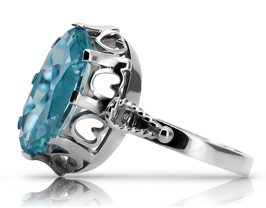 Vintage Aquamarine Ring in Sterling Silver (vrc134s-aq) — side view showing the setting