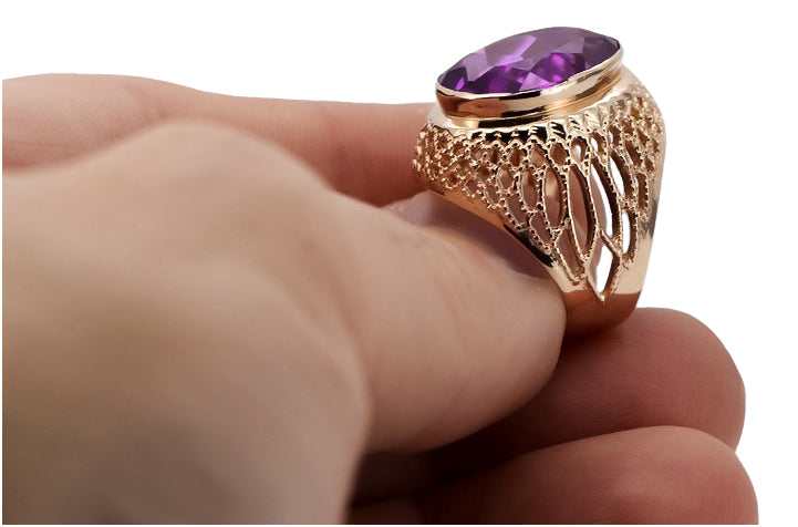 Vintage Amethyst Ring in Rose Gold-Plated Sterling Silver (vrc089rp-am) — full view of the piece