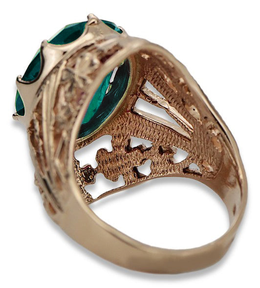 Vintage Emerald Ring in 14K Rose Gold (vrc031r-em) — worn on the neckline, showing the drape