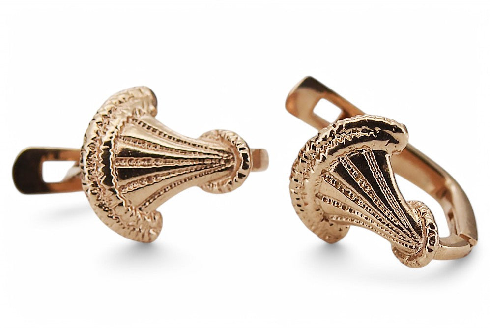 Vintage Leaf Earrings in 14K Rose Gold (ven214) — close-up of the hallmark on the inner band