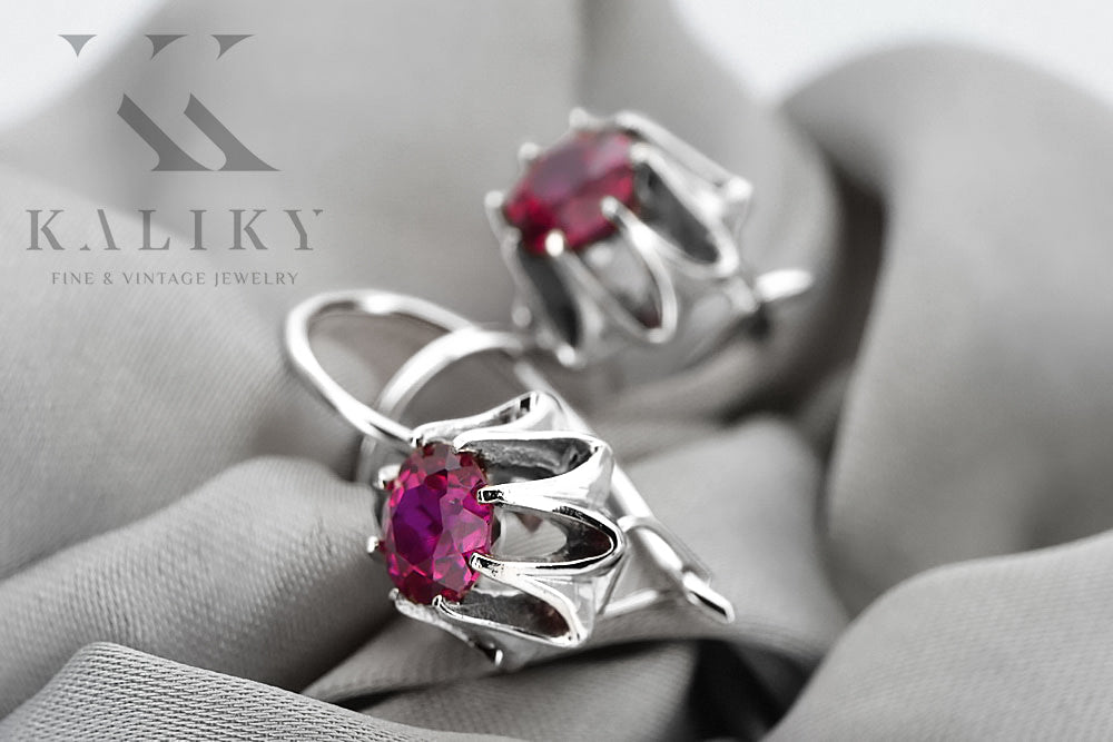 Vintage Ruby Earrings in Sterling Silver (vec092s-rb) — close-up of the hallmark on the inner band