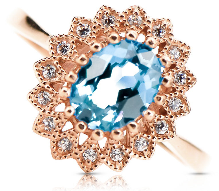 Vintage Aquamarine Ring in 14K Rose Gold (crc012r-aq) — close-up of the stone and setting