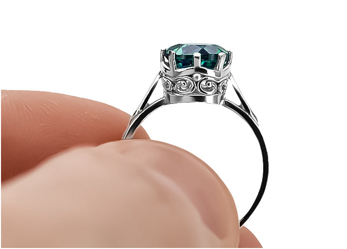 Vintage Emerald Ring in Sterling Silver (vrc366s-em) — close-up of the hallmark on the inner band
