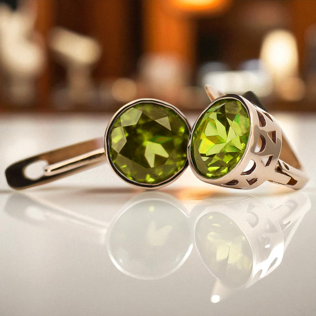 Vintage Yellow Peridot Earrings in 14K Rose Gold (vec107r-yp)