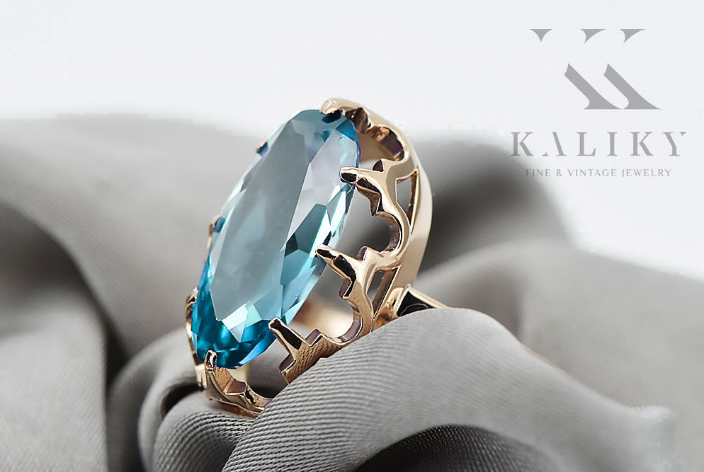 Vintage Aquamarine Ring in 14K Rose Gold (vrc253r-aq) — side view showing the setting