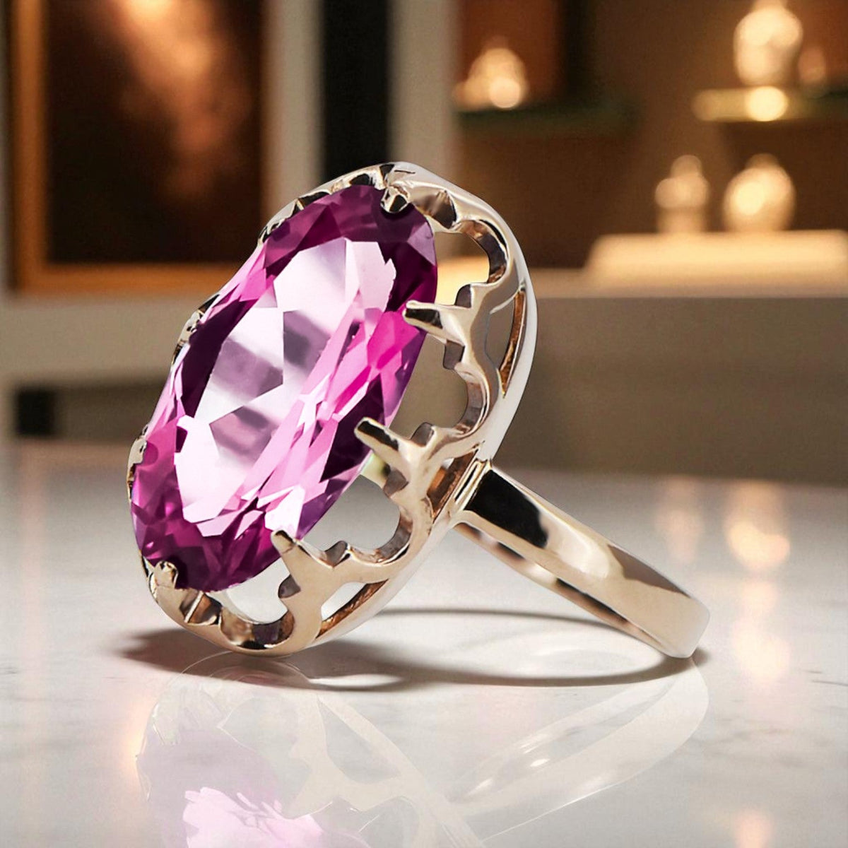 Vintage Amethyst Craft Ring in 14K Rose Gold (vrc253r-am)