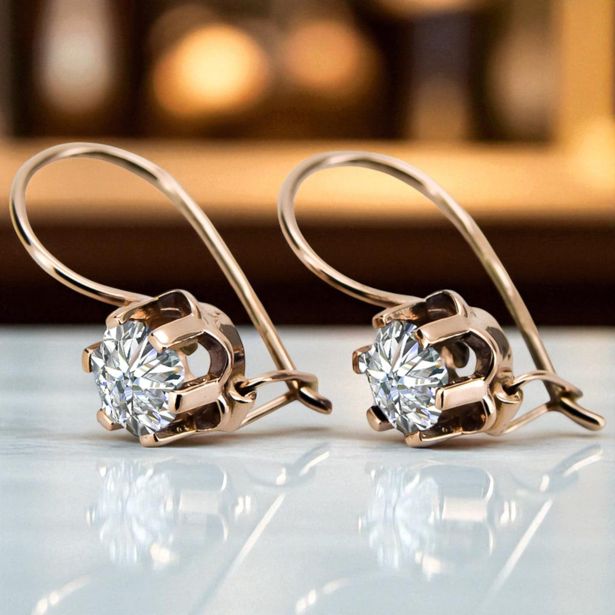 Vintage Zircon Earrings in 14K Rose Gold (vec019r-zi)