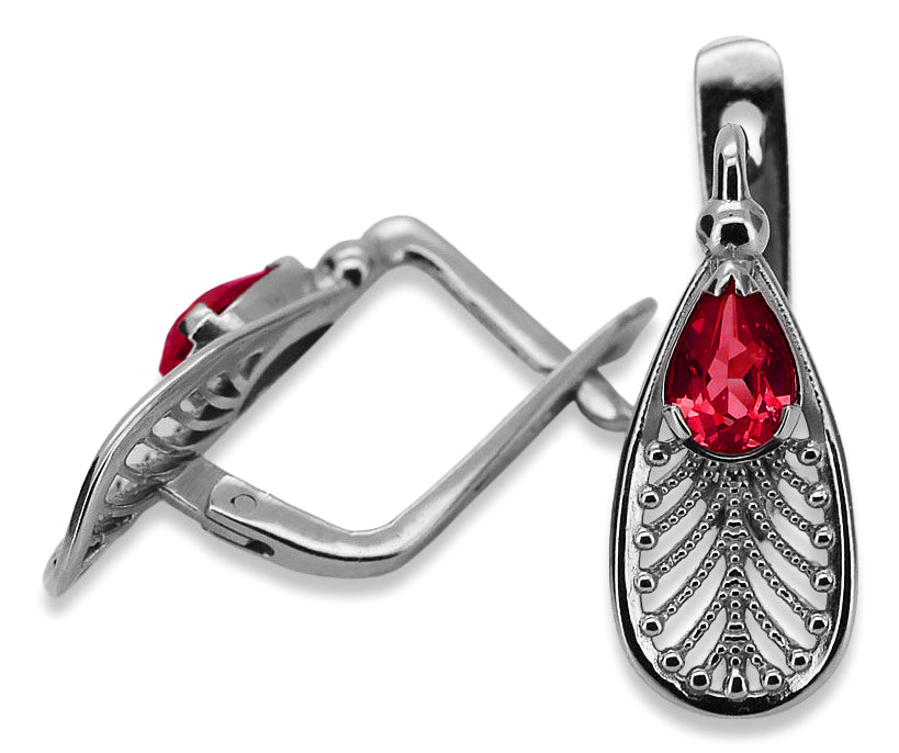 Vintage Ruby Earrings in Sterling Silver (vec067s-rb) — full view of the piece