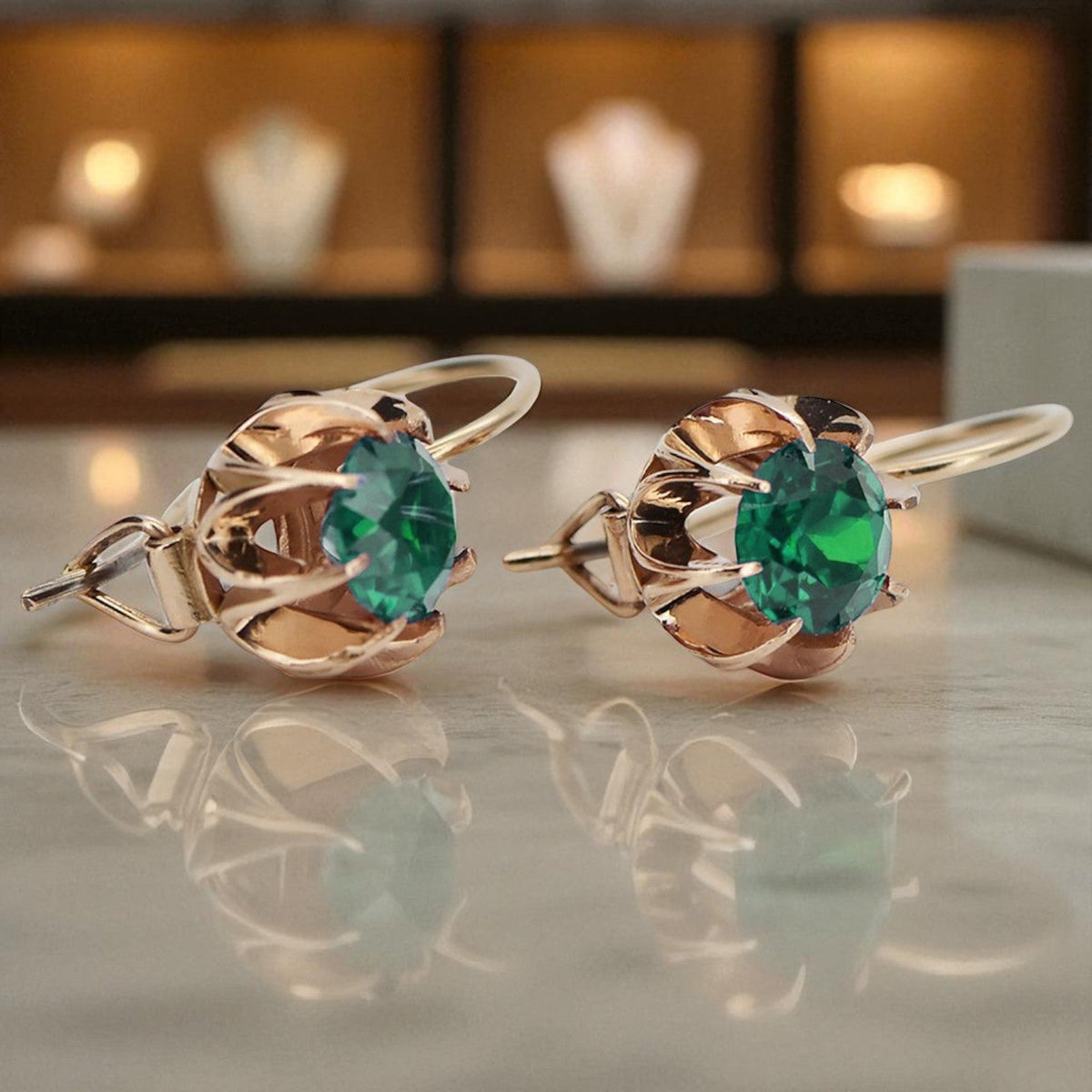 Vintage Emerald Earrings in 14K Rose Gold (vec062r-em)