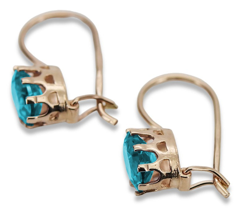 Vintage Aquamarine Earrings in 14K Rose Gold (vec196r-aq) — side view showing the setting