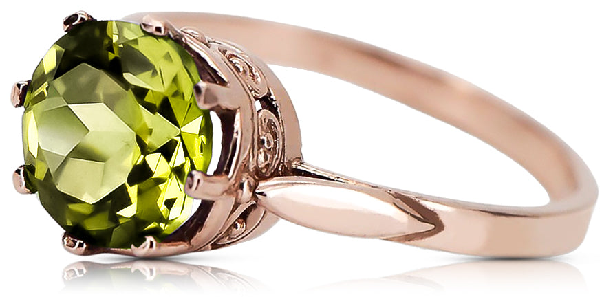 Vintage Yellow Peridot Ring in 14K Rose Gold (vrc366r-yp) — close-up of the stone and setting