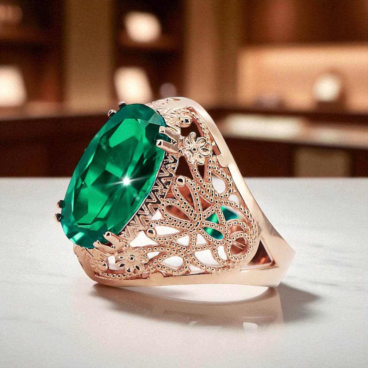 Vintage Emerald Ring in 14K Rose Gold (vrc074r-em)