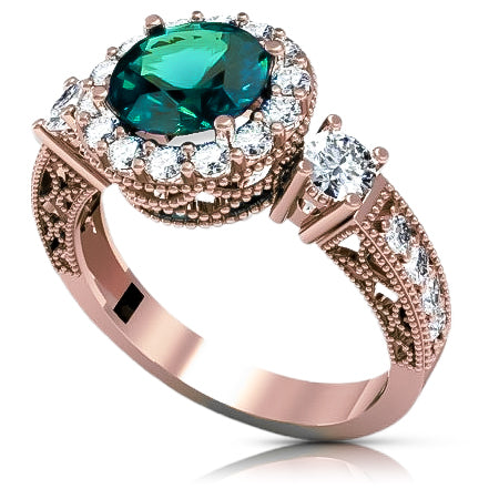 Vintage Emerald Ring in 14K Rose Gold (crc003r-em) — close-up of the stone and setting