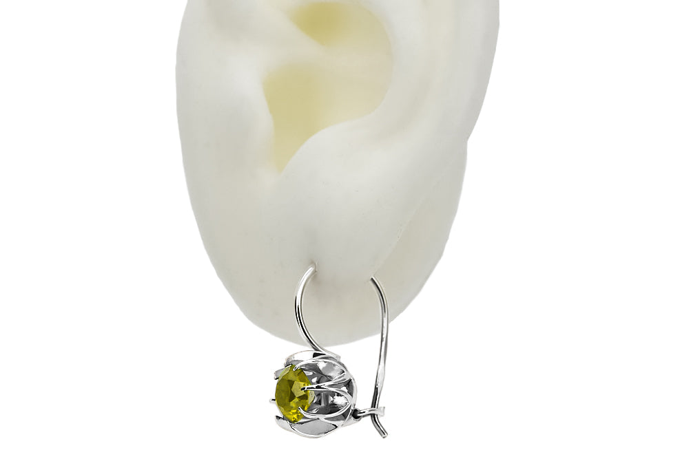 Vintage Yellow Peridot Earrings in Sterling Silver (vec062s-yp) — full view of the piece