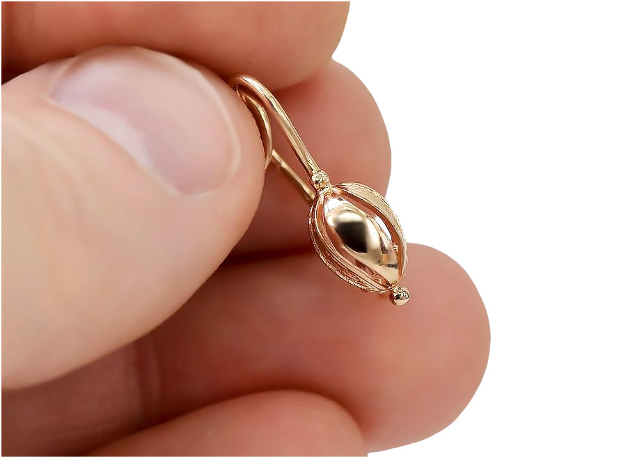 Vintage Leaf Earrings in 14K Rose Gold (ven069)