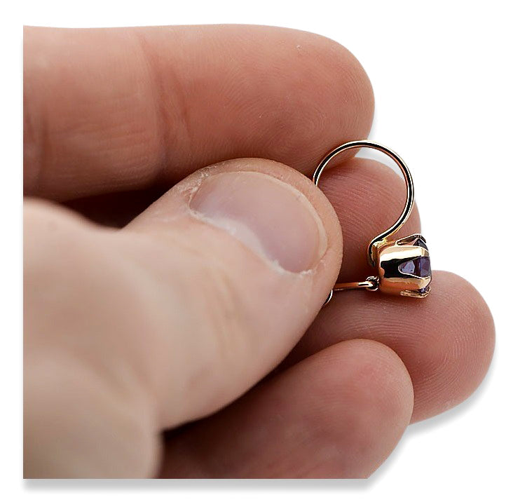 Vintage Alexandrite Earrings in 14K Rose Gold (vec056r-ax) — close-up of the hallmark on the inner band