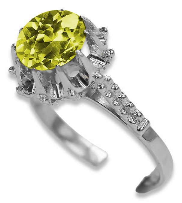 Vintage Yellow Peridot Ring in Sterling Silver (vrc045s-yp) — close-up of the stone and setting